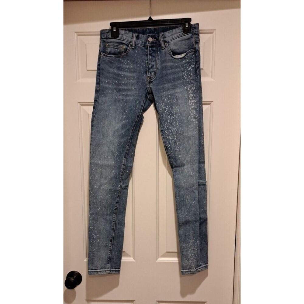 MNML men's skinny jeans medium wash bleach splatter stretch denim low rise sz 28